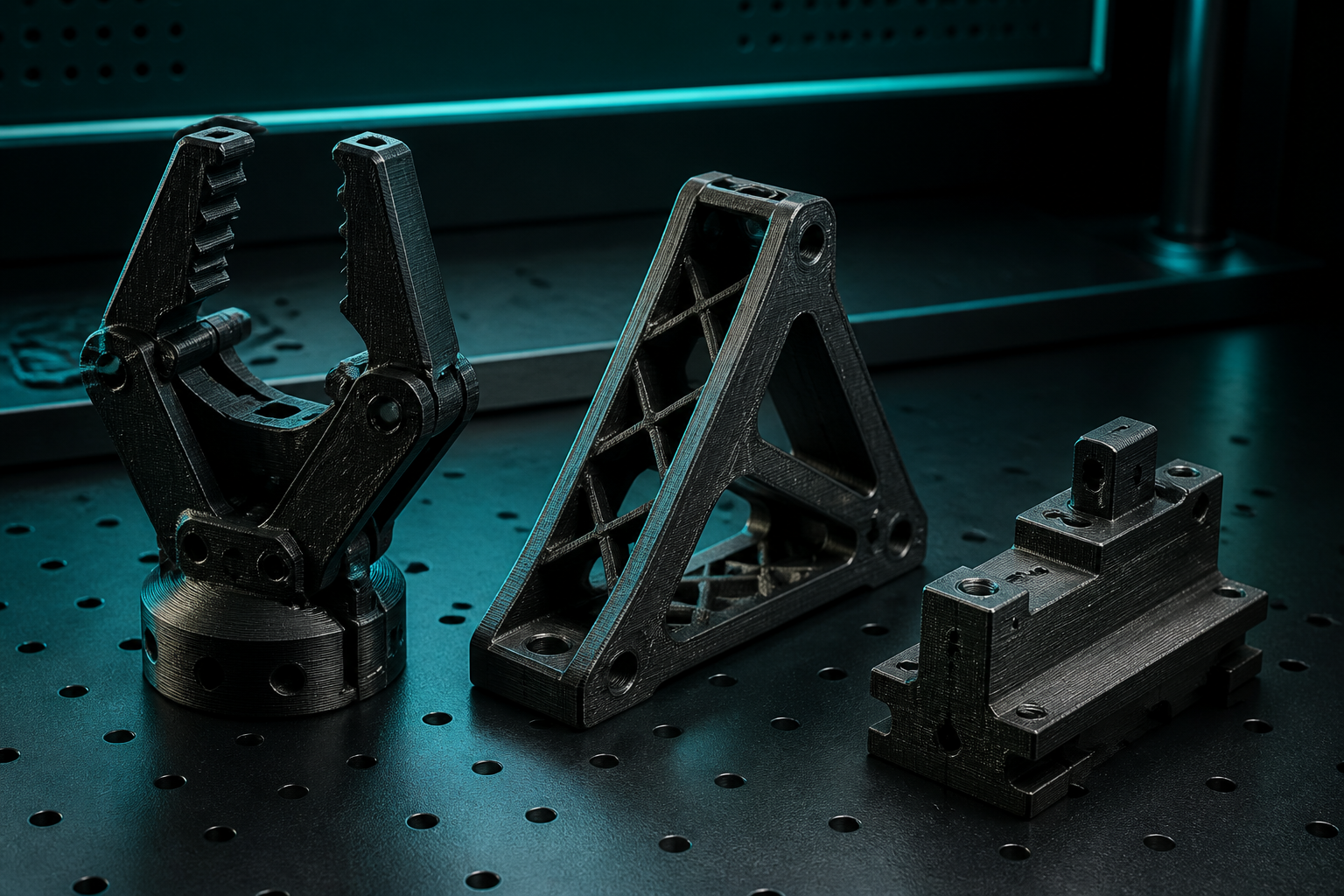 Illustrative Robotik- und Vorrichtungsteile aus carbonfaserverstärktem Nylon